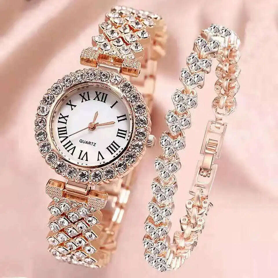 KIMLUD, New stock! ! Women Bracelet Watches Steel belt Love Steel belt Rhinestone Quartz Wrist Watch Luxury Fashion Watch for women, Rose Bracelet, KIMLUD APPAREL - Womens Clothes