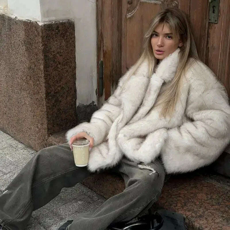 KIMLUD, New Street Style Long Plush Coat Women With Thick Warm Cold Autumn Winter Faux Fur Coat High-Quality Fluffy Dyed Fox Fur Jacket, KIMLUD Womens Clothes