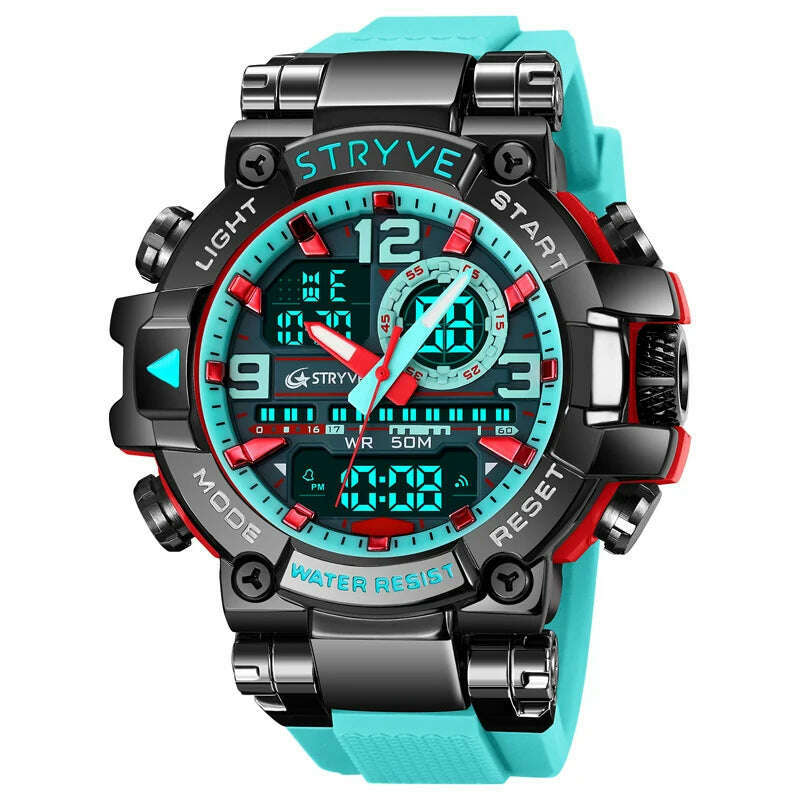 KIMLUD, New STRYVE Watch for Men's High Quality Digital-Analog Dual Movement 5ATM Waterproof Watches Fashion Sports Men's Watch 8025, Lake Blue, KIMLUD APPAREL - Womens Clothes