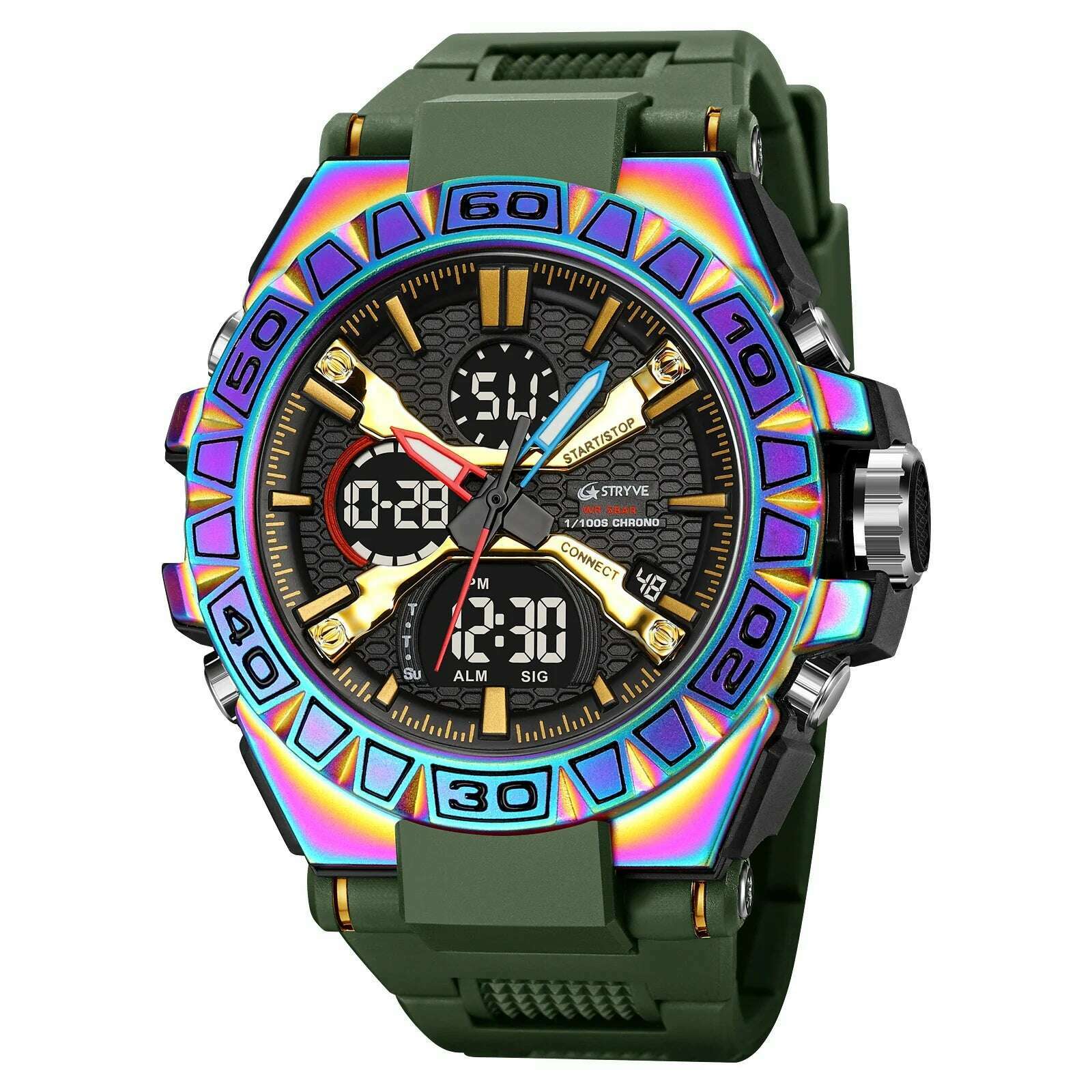 KIMLUD, New STRYVE Watch for Men's High Quality Digital-Analog Dual Movement 5ATM Waterproof Watches Fashion Sports Men's Watch 8025, colorful green, KIMLUD APPAREL - Womens Clothes