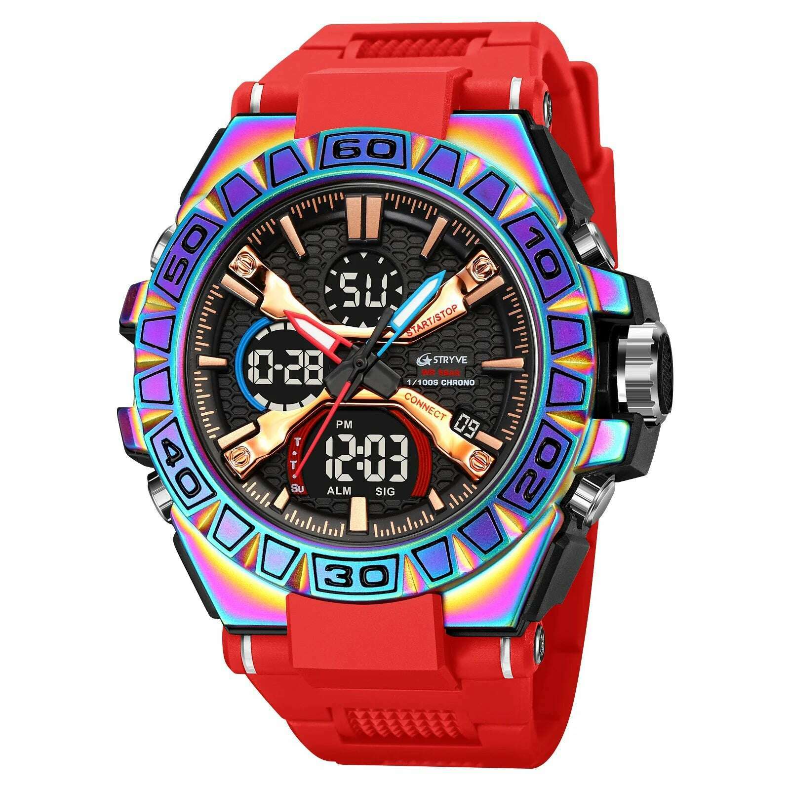 KIMLUD, New STRYVE Watch for Men's High Quality Digital-Analog Dual Movement 5ATM Waterproof Watches Fashion Sports Men's Watch 8025, colorful  red, KIMLUD APPAREL - Womens Clothes