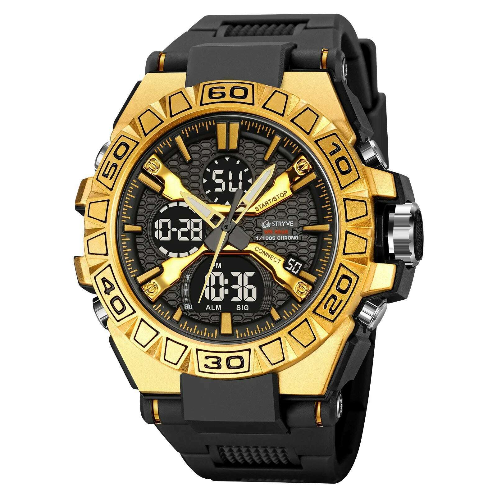 KIMLUD, New STRYVE Watch for Men's High Quality Digital-Analog Dual Movement 5ATM Waterproof Watches Fashion Sports Men's Watch 8025, gold, KIMLUD APPAREL - Womens Clothes