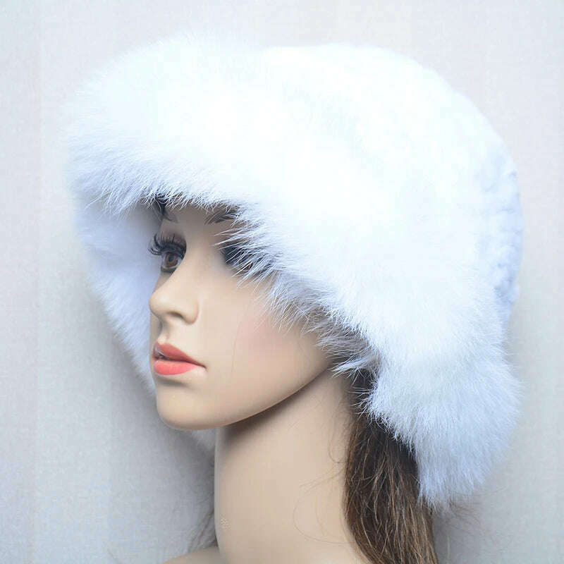 New Style Women Outdoor Winter Warm Natural Fox Fur Hats Lady Knit Fur Cap Female Fashion Knitted Fluffy Real Rex Rabbit Fur Hat - KIMLUD