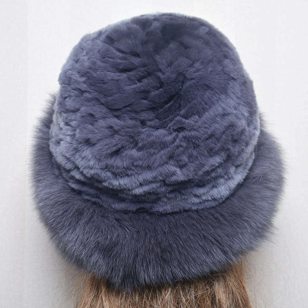 New Style Women Outdoor Winter Warm Natural Fox Fur Hats Lady Knit Fur Cap Female Fashion Knitted Fluffy Real Rex Rabbit Fur Hat - KIMLUD