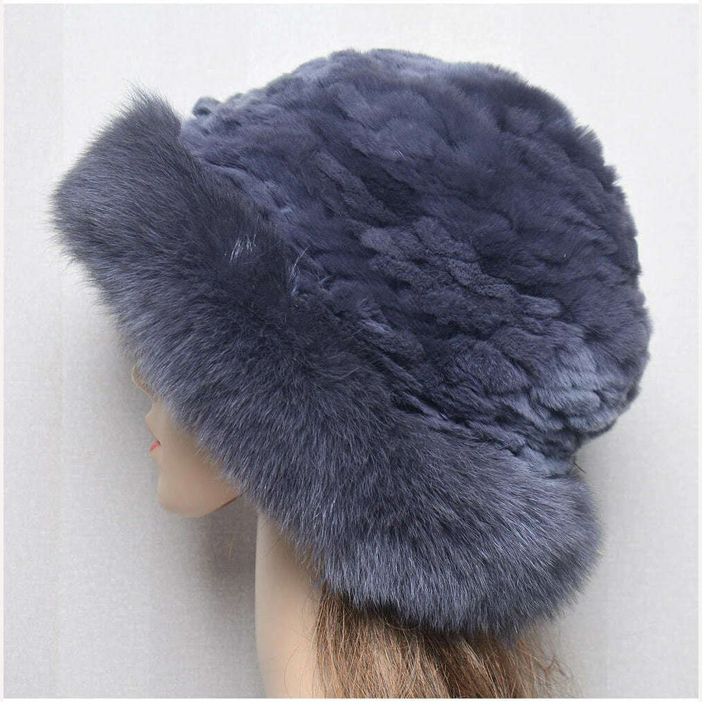 New Style Women Outdoor Winter Warm Natural Fox Fur Hats Lady Knit Fur Cap Female Fashion Knitted Fluffy Real Rex Rabbit Fur Hat - KIMLUD