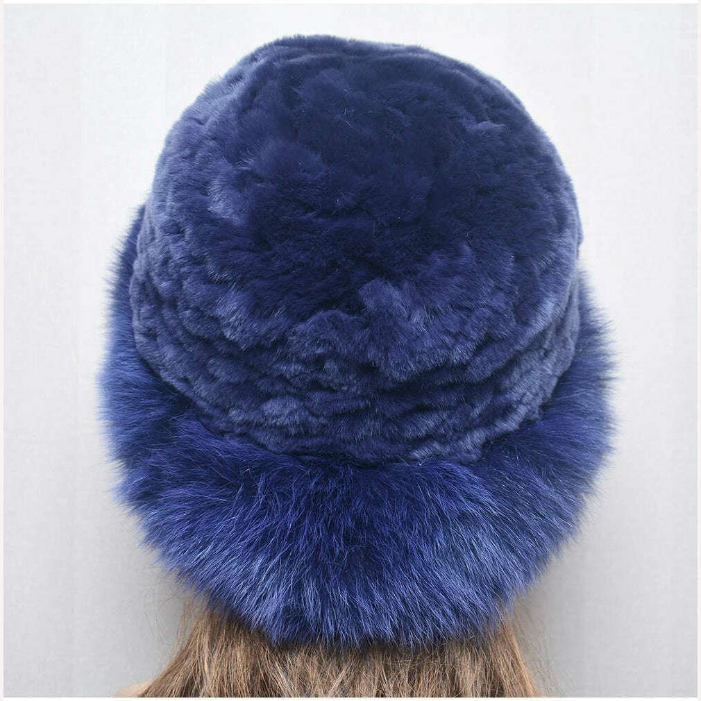 New Style Women Outdoor Winter Warm Natural Fox Fur Hats Lady Knit Fur Cap Female Fashion Knitted Fluffy Real Rex Rabbit Fur Hat - KIMLUD