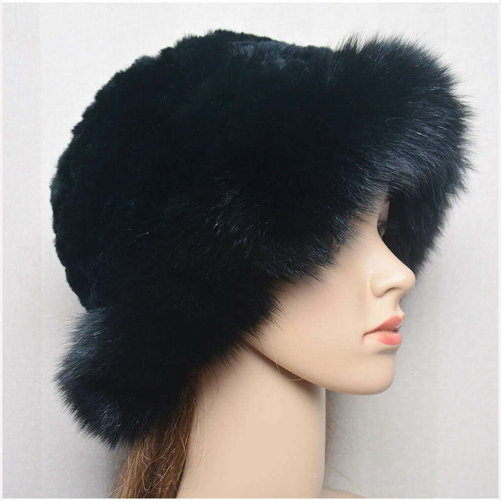 New Style Women Outdoor Winter Warm Natural Fox Fur Hats Lady Knit Fur Cap Female Fashion Knitted Fluffy Real Rex Rabbit Fur Hat - KIMLUD