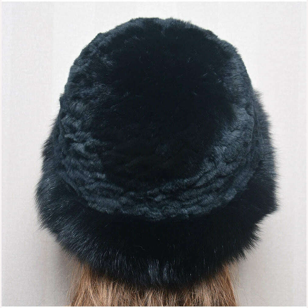 New Style Women Outdoor Winter Warm Natural Fox Fur Hats Lady Knit Fur Cap Female Fashion Knitted Fluffy Real Rex Rabbit Fur Hat - KIMLUD