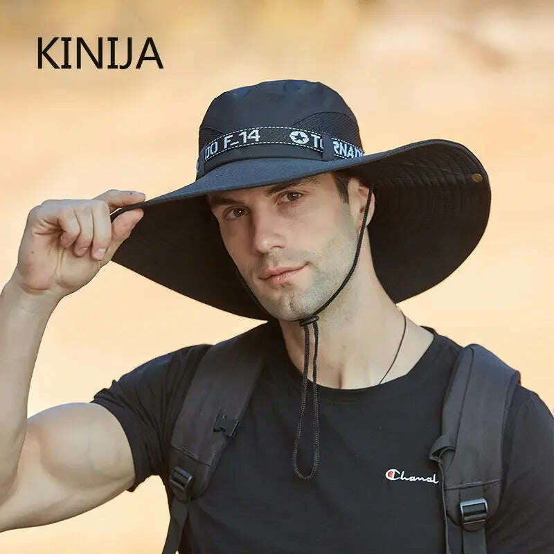 KIMLUD, New Summer Men Outdoor Climbing Fishing CapTourism Dual Purpose Men Large Brim Sun Fisherman Hat Bucket Hat Sun Protection Cap, KIMLUD Womens Clothes