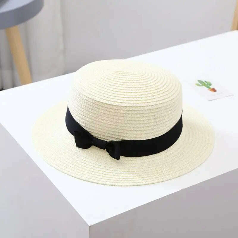 KIMLUD, New Summer Parent-Child Bucket Cap Women Sun Visor Bowknot Straw Hat Girls Outdoor Beach Travel Sunshade Wide Cap, KIMLUD Womens Clothes