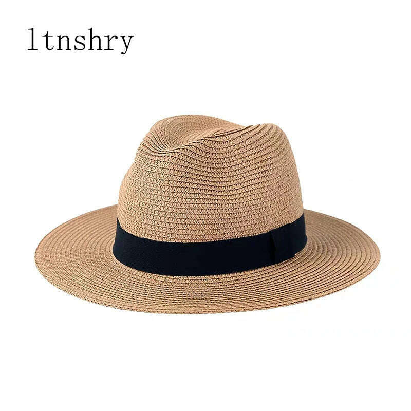 KIMLUD, New Summer unisex Ribbon sun hat casual vacation Panama Topper hat straw hat women Beach jazz men hats Foldable Chapeau, 1 / One Size, KIMLUD APPAREL - Womens Clothes