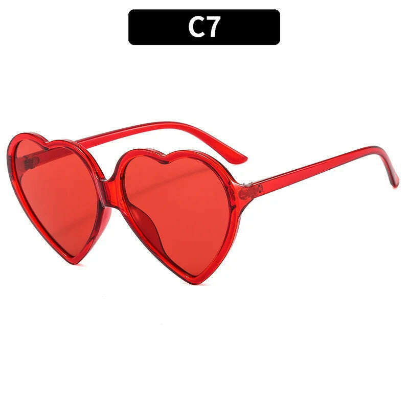 KIMLUD, New Trendy Big Heart Shape Sunglasses Women Sexy Fashion Black Oversized Sun Glasses for Female Male Party Travel Shades Eyewear, C7 Clear Red / As the picture, KIMLUD APPAREL - Womens Clothes