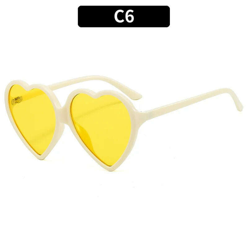 KIMLUD, New Trendy Big Heart Shape Sunglasses Women Sexy Fashion Black Oversized Sun Glasses for Female Male Party Travel Shades Eyewear, C6 Beige Yellow / As the picture, KIMLUD APPAREL - Womens Clothes