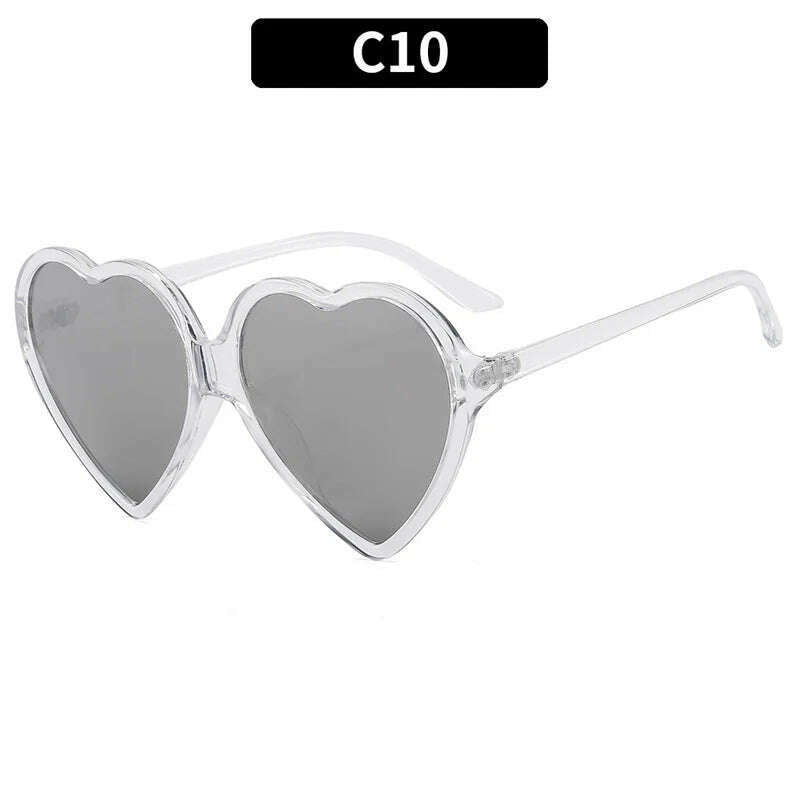 KIMLUD, New Trendy Big Heart Shape Sunglasses Women Sexy Fashion Black Oversized Sun Glasses for Female Male Party Travel Shades Eyewear, C10 Clear Silver / As the picture, KIMLUD APPAREL - Womens Clothes