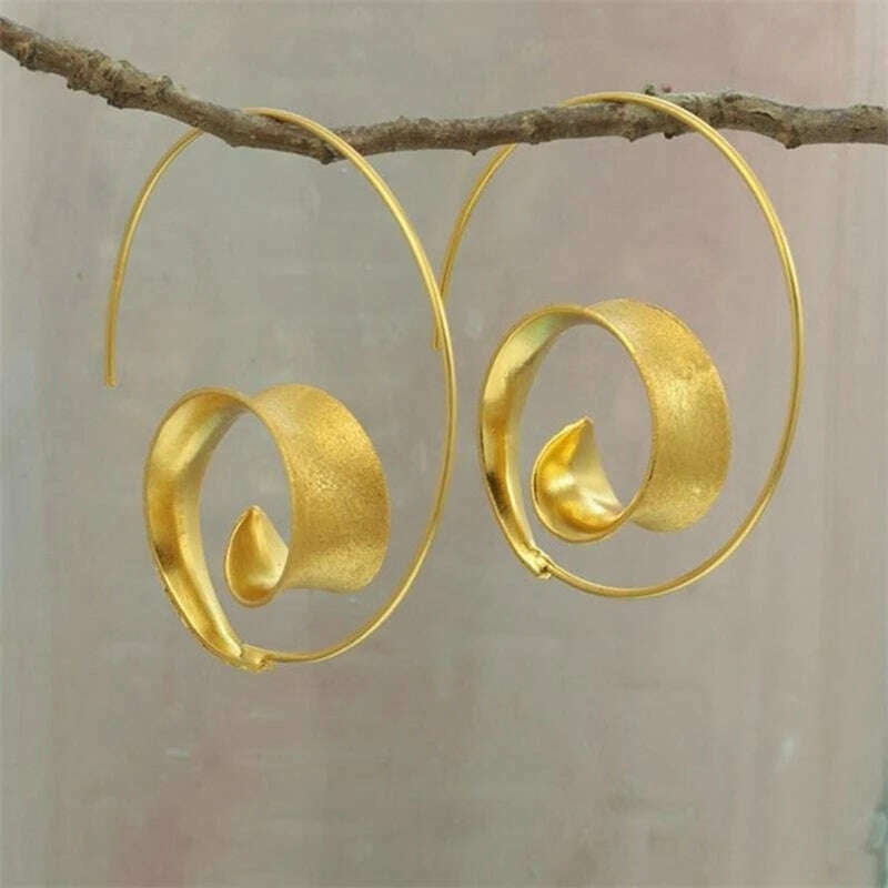 KIMLUD, New Trendy Personality Round Spiral Leaf Earrings, Women Exaggerated Design Earrings Earrings, Fine Jewelry, Gold-color, KIMLUD APPAREL - Womens Clothes