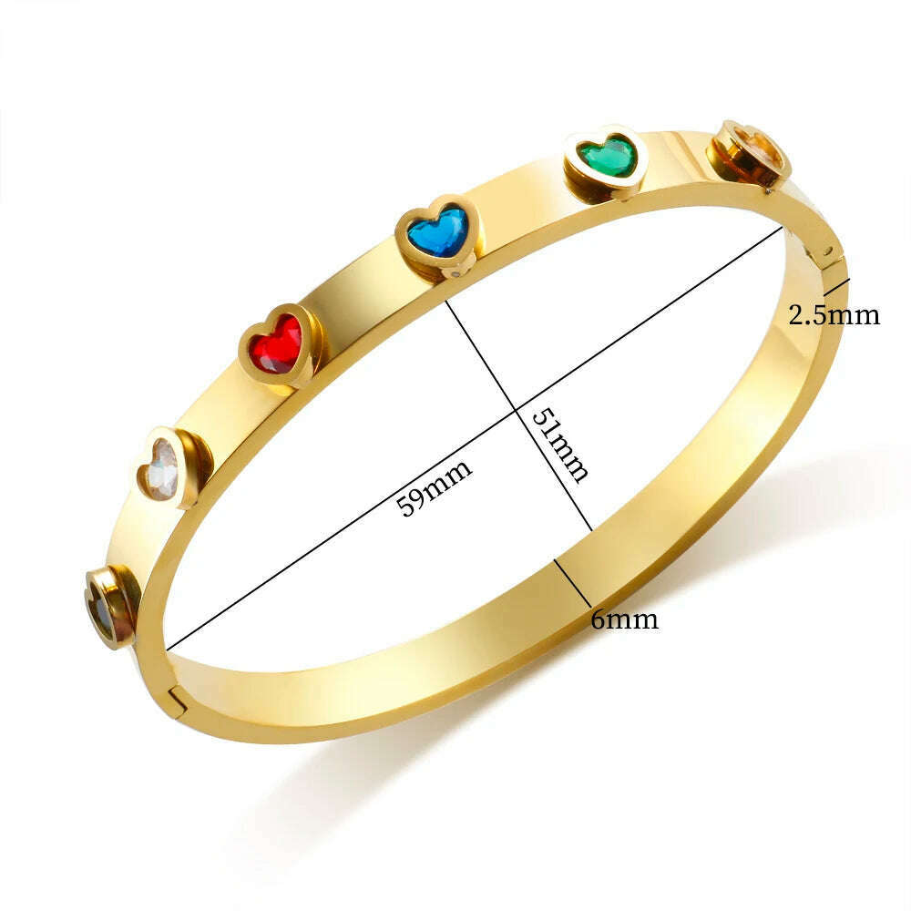 New Trendy Stainless Steel Colorful Zircon Love Heart Shaped Bracelet for Women Friendship Bangle Jewelry Gift - KIMLUD