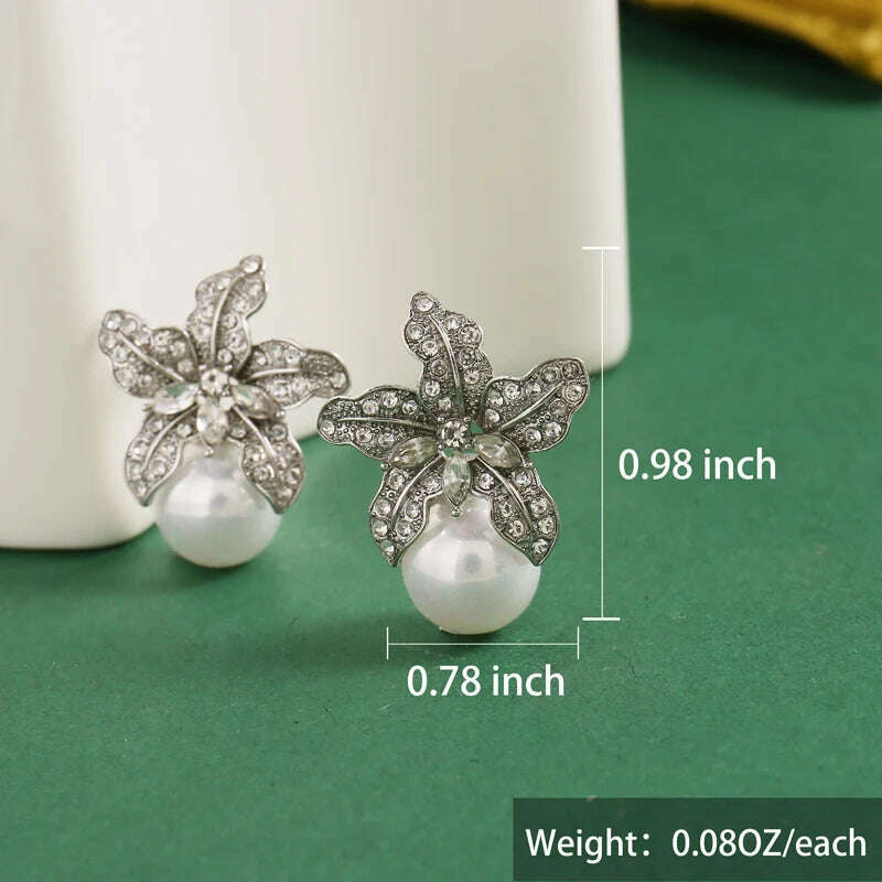 New two-color lily earrings female light luxury temperament imitation pearl earrings personality all matching earrings - KIMLUD