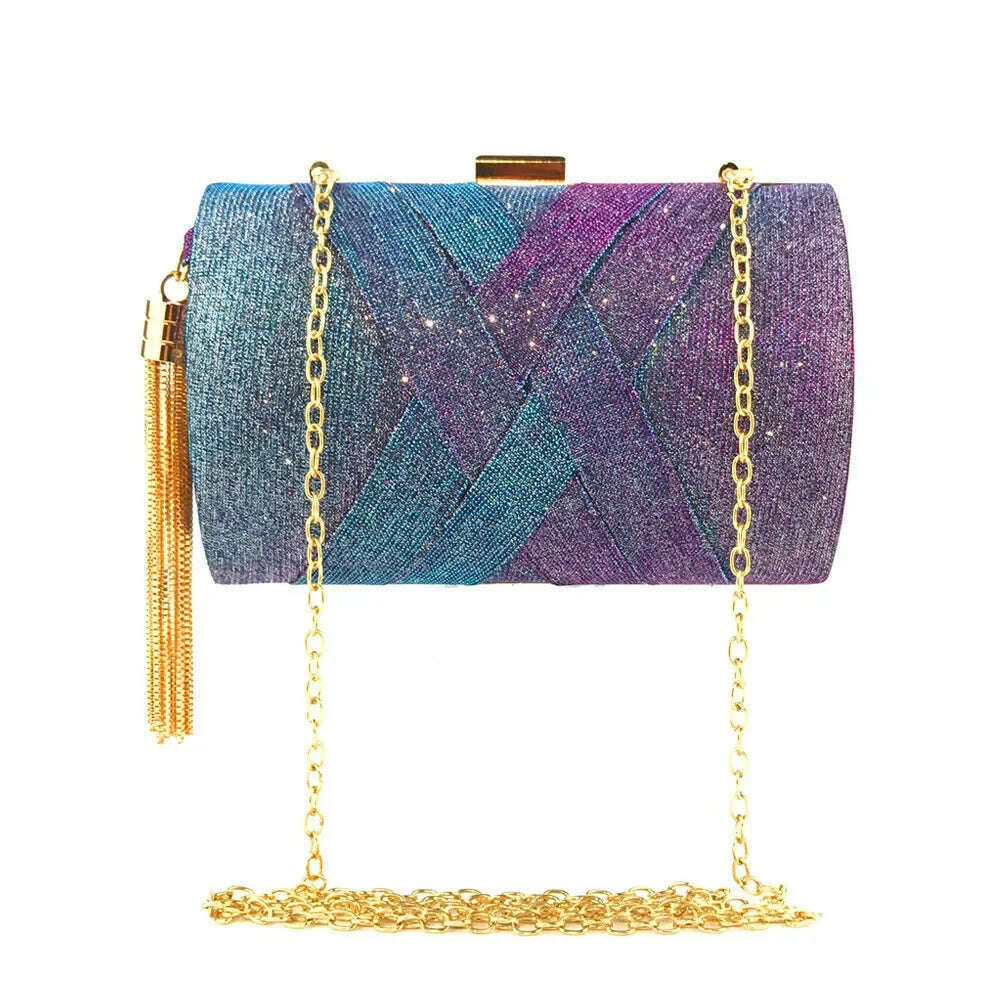 KIMLUD, New Wallet Stylish MultiColor Dinner Bag Evening Luxury Women Bridal Party Prom Golden Tassel Wedding Clutch Purse Shiny Handbag, Flash purple, KIMLUD APPAREL - Womens Clothes