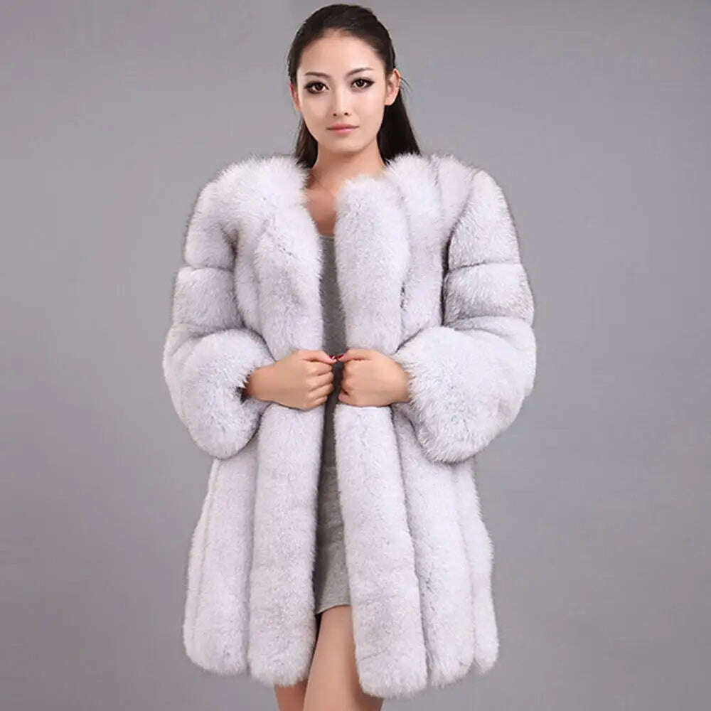 KIMLUD, NEW Winter Woman Fluffy Faux Fur Coat Qualified Thick Imitated Fox Fur Overcoat Female Warm Outwear, KIMLUD Womens Clothes