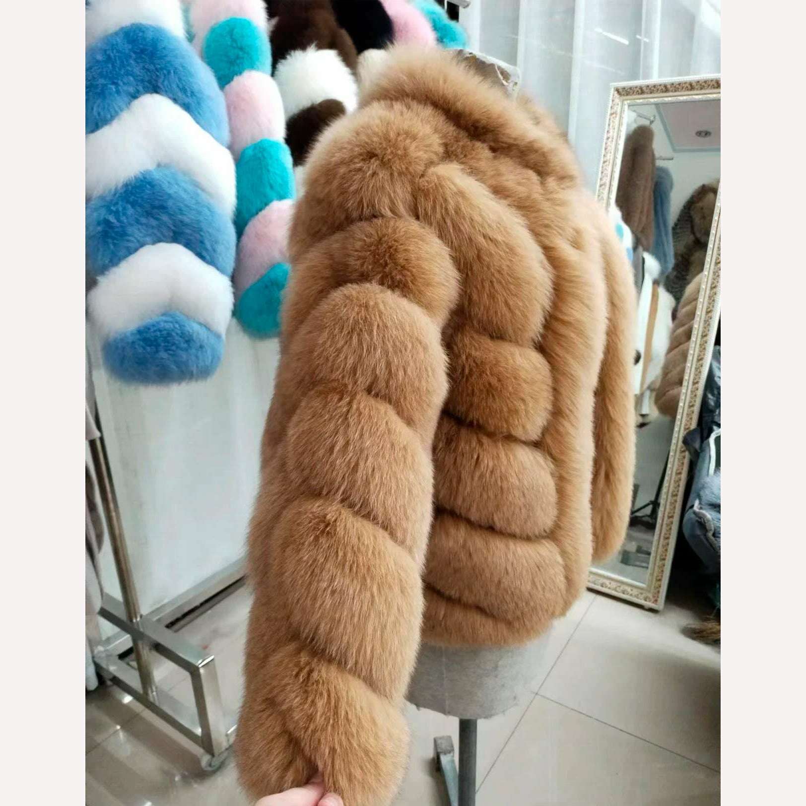 KIMLUD, New Winter Women Real Fox Fur Coat Natural Fur Jacket Big Fluffy Fox Fur Outerwear Fashion Streetwear Thick Warm Full Sleeve, KIMLUD Womens Clothes