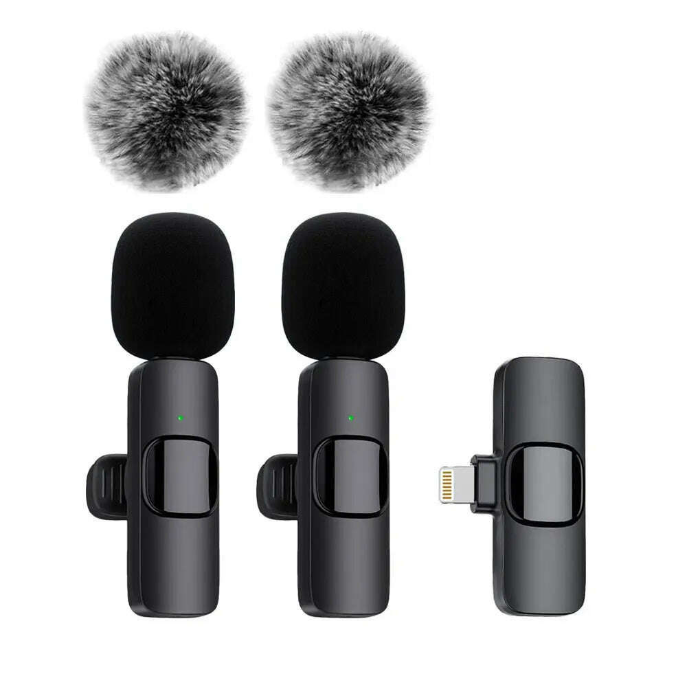 KIMLUD, NEW Wireless Lavalier Microphone Audio Video Recording Mini Mic For iPhone Android Laptop Live Gaming Mobile Phone Microphone, 2in1 For IOS, KIMLUD APPAREL - Womens Clothes