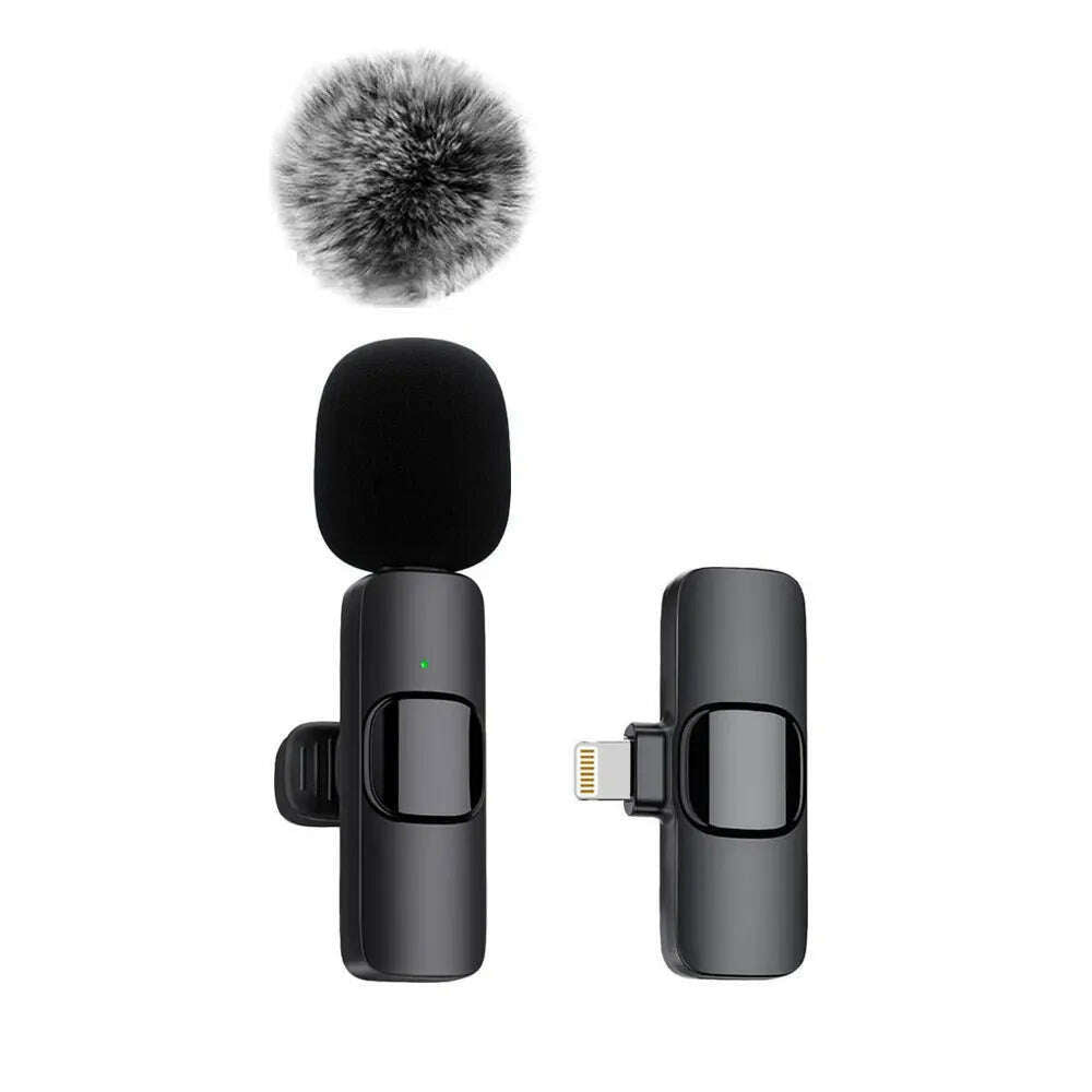 KIMLUD, NEW Wireless Lavalier Microphone Audio Video Recording Mini Mic For iPhone Android Laptop Live Gaming Mobile Phone Microphone, 1in1 For IOS, KIMLUD APPAREL - Womens Clothes