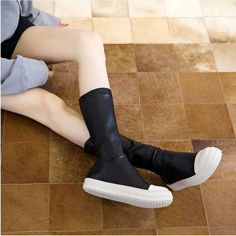 KIMLUD, New Women Shoes Over Knee High Boots Luxury Trainers Winter Casual Brand Snow Spring Flats Shoes Black Big Size Mid-calf Boots, mid boots / 35, KIMLUD APPAREL - Womens Clothes