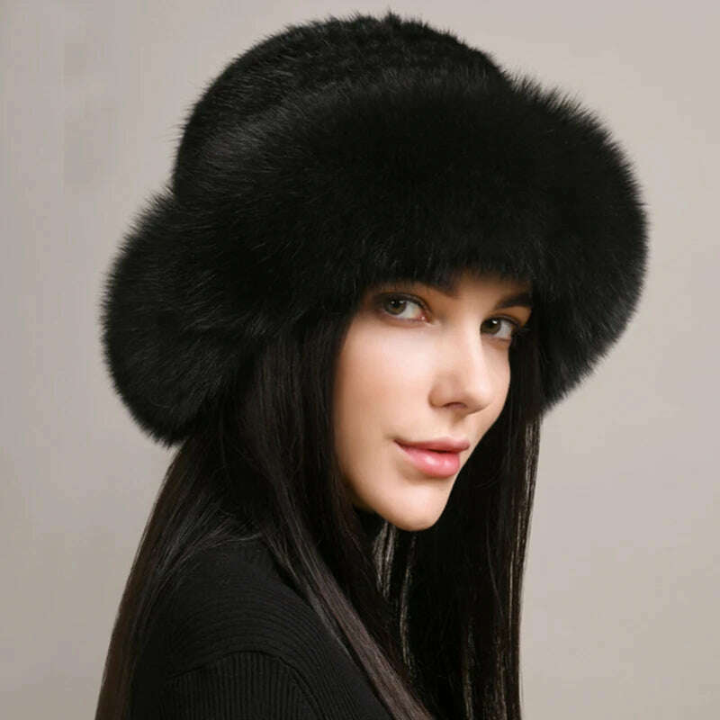 KIMLUD, New Women Winter Luxury Knitted Real Mink Fur Bomber Hat Natural Warm Fox Fur Cap Girls Quality Soft 100% Genuine Mink Fur Hats, black / One Size, KIMLUD APPAREL - Womens Clothes