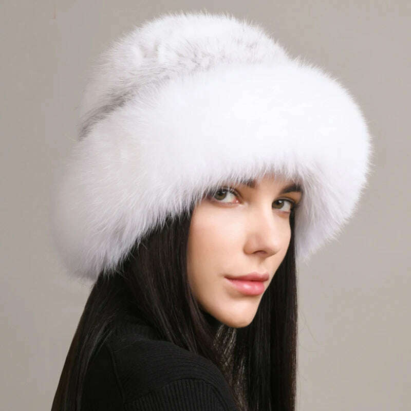 KIMLUD, New Women Winter Luxury Knitted Real Mink Fur Bomber Hat Natural Warm Fox Fur Cap Girls Quality Soft 100% Genuine Mink Fur Hats, cross mink / One Size, KIMLUD APPAREL - Womens Clothes