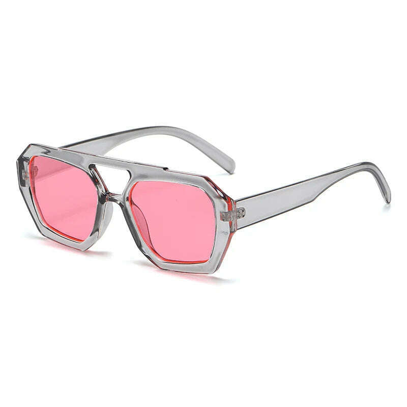 KIMLUD, New Women's Fashion Irregular Square Sunglasses Personalized Retro Trend Instagram Outdoor Cycling Photography Sunglasses Men's, clear grey pink, KIMLUD APPAREL - Womens Clothes