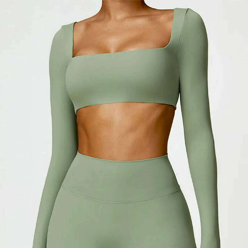 KIMLUD, New Yoga Long sleeved Women's Outdoor Running Fitness Wear T-shirt Long sleeved Yoga Shirt Gym Push Up Workout Single Piece Top, basil green / M / CHINA, KIMLUD APPAREL - Womens Clothes