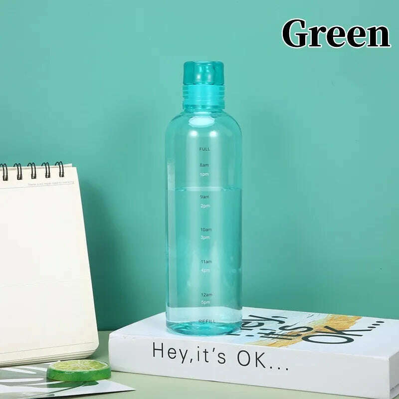 KIMLUD, Newest Transparent With Time Scale Water Bottle Couple Plastic Portable Water Container Leakproof Drop-Resistant Plastic Cup, Green / 750ml, KIMLUD APPAREL - Womens Clothes