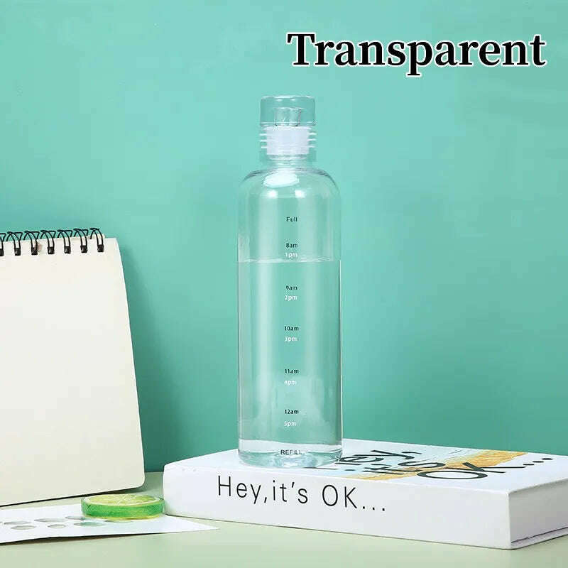 Newest Transparent With Time Scale Water Bottle Couple Plastic Portable Water Container Leakproof Drop-Resistant Plastic Cup - KIMLUD