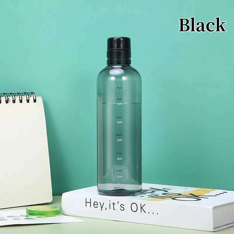 Newest Transparent With Time Scale Water Bottle Couple Plastic Portable Water Container Leakproof Drop-Resistant Plastic Cup - KIMLUD