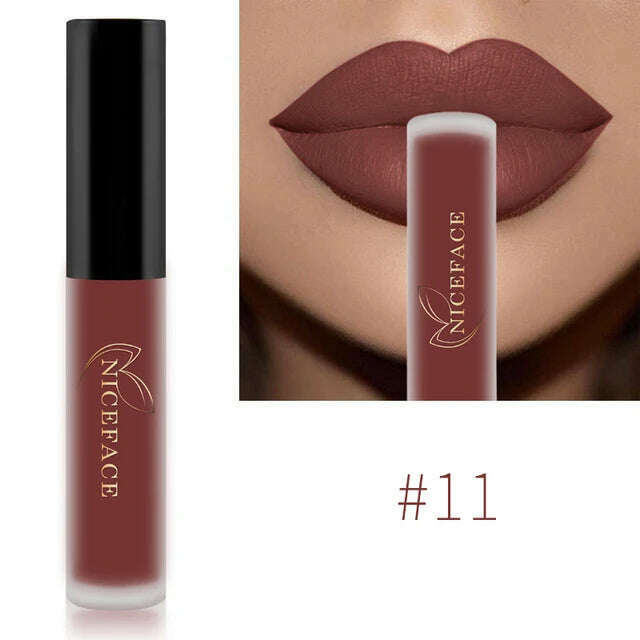 KIMLUD, NICEFACE Nude Matte Liquid Lipsticks Waterproof Long Lasting Lip Gloss Sexy Red Velvet Lip Tint Women Makeup Cosmetics Batom, 11, KIMLUD APPAREL - Womens Clothes