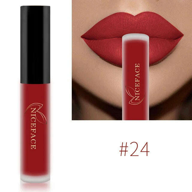 KIMLUD, NICEFACE Nude Matte Liquid Lipsticks Waterproof Long Lasting Lip Gloss Sexy Red Velvet Lip Tint Women Makeup Cosmetics Batom, 24, KIMLUD APPAREL - Womens Clothes