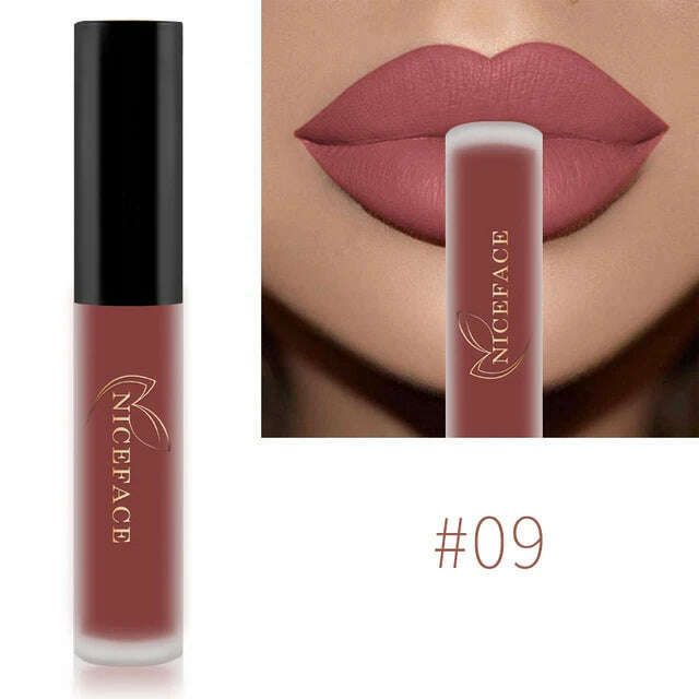 KIMLUD, NICEFACE Nude Matte Liquid Lipsticks Waterproof Long Lasting Lip Gloss Sexy Red Velvet Lip Tint Women Makeup Cosmetics Batom, 09, KIMLUD APPAREL - Womens Clothes