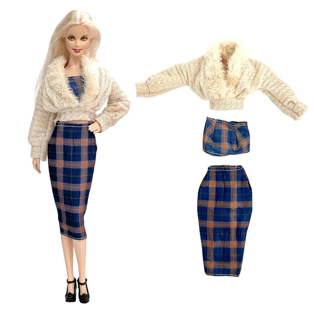 KIMLUD, NK New Outfit  For 1/6 FR Doll Clothes Dress Fashion  Fur  Coat Top Pants Clothing For Barbie Doll Clothes Doll Accessories JJ, Not Include Doll  E, KIMLUD APPAREL - Womens Clothes