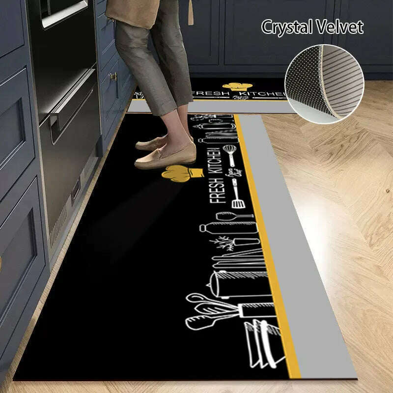 Non-slip Kitchen Mat Long Rugs Crystal Velvet Carpet for Living Room Absorbent Foot Mats Bedroom Doormat Alfombra 러그 주방매트 - KIMLUD