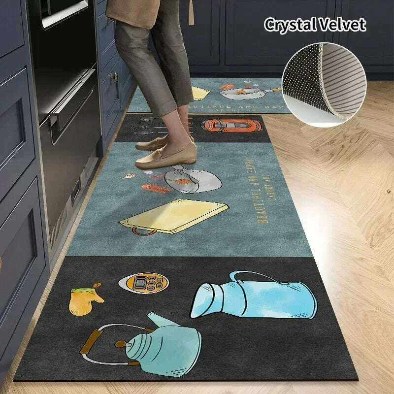 Non-slip Kitchen Mat Long Rugs Crystal Velvet Carpet for Living Room Absorbent Foot Mats Bedroom Doormat Alfombra 러그 주방매트 - KIMLUD