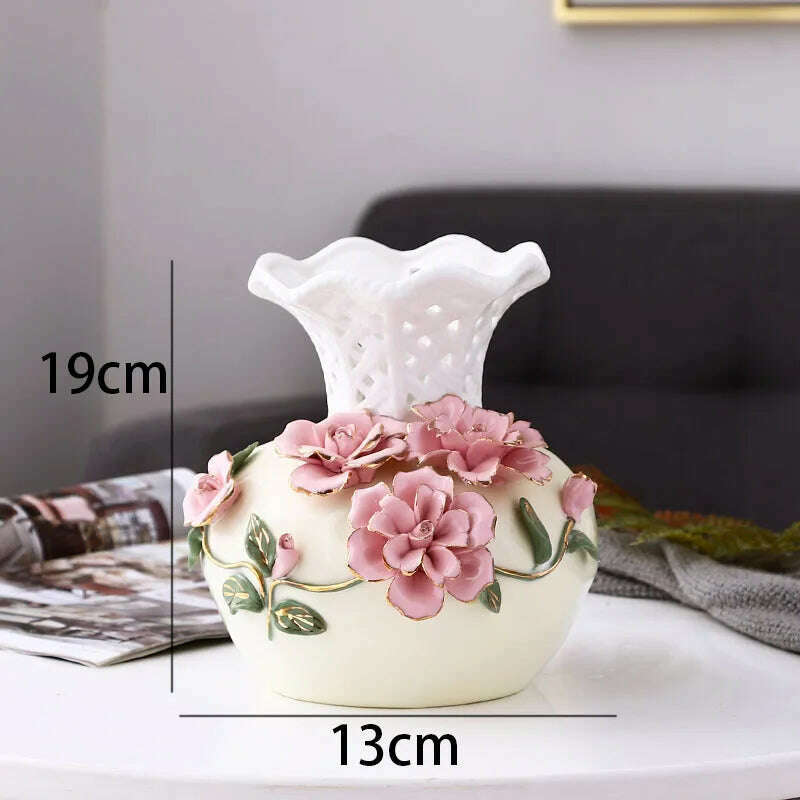 KIMLUD, Nordic Ceramic Vases Relief Craft Office Plant Pots Rose Flower Decorative Meeting Room Dried Flowers Organizer Home Decoration, A, KIMLUD Womens Clothes