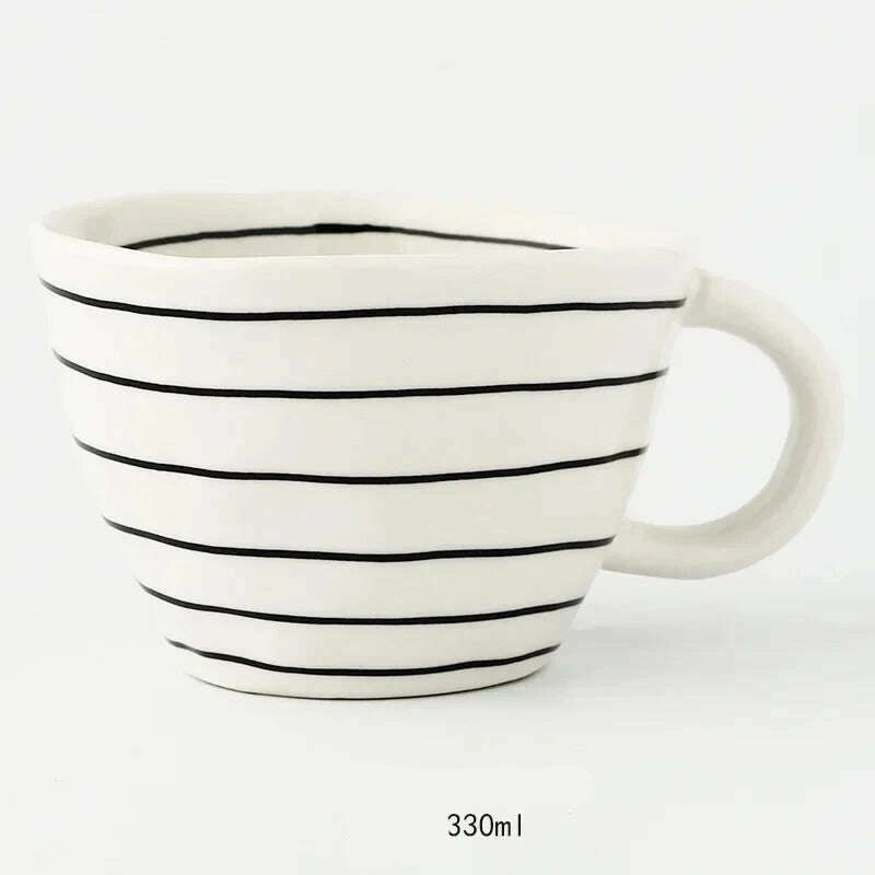 KIMLUD, Nordic Hand-painted Simple Large Capacity Water Cup Ceramic Household Breakfast Cup Irregular Office Coffee Cup, Black stripes / 301-400ml, KIMLUD Womens Clothes