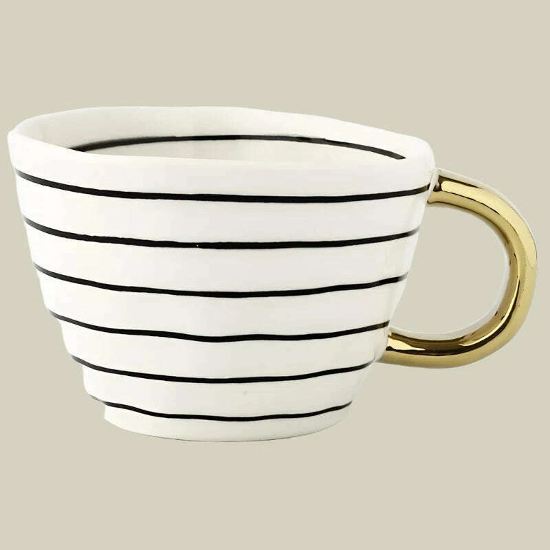 KIMLUD, Nordic Hand-painted Simple Large Capacity Water Cup Ceramic Household Breakfast Cup Irregular Office Coffee Cup, Black striped gold h / 301-400ml, KIMLUD Womens Clothes