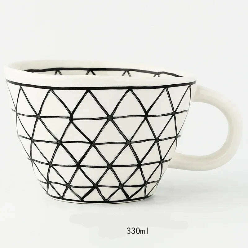 KIMLUD, Nordic Hand-painted Simple Large Capacity Water Cup Ceramic Household Breakfast Cup Irregular Office Coffee Cup, Black triangle / 301-400ml, KIMLUD Womens Clothes