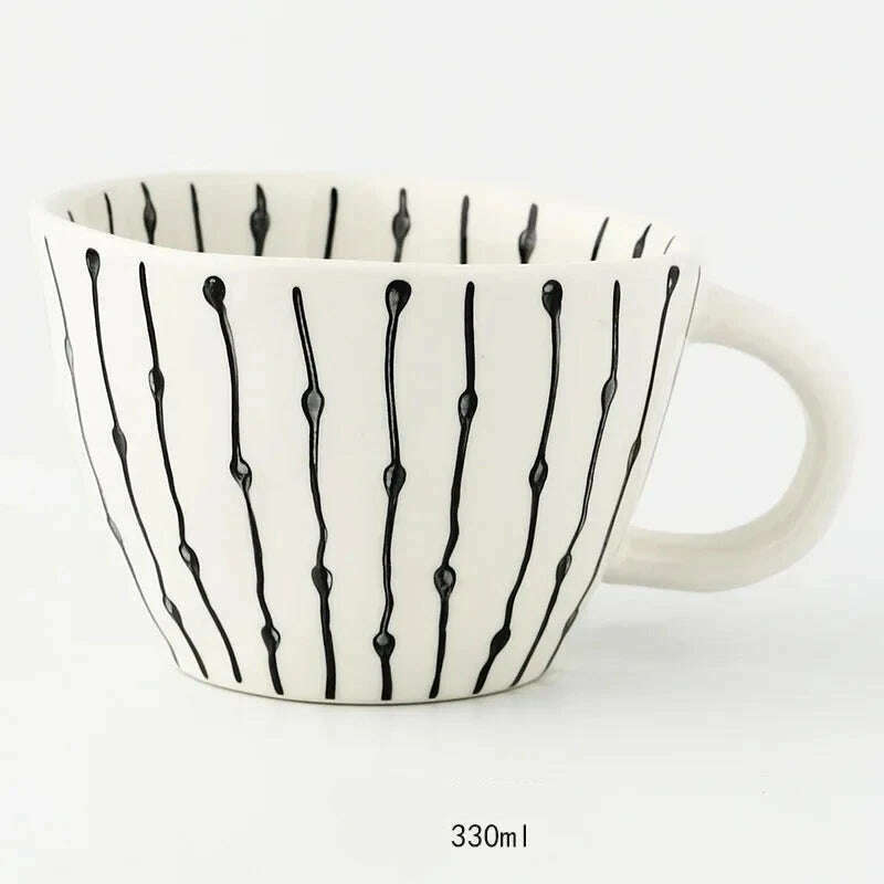 KIMLUD, Nordic Hand-painted Simple Large Capacity Water Cup Ceramic Household Breakfast Cup Irregular Office Coffee Cup, Linetype / 301-400ml, KIMLUD Womens Clothes