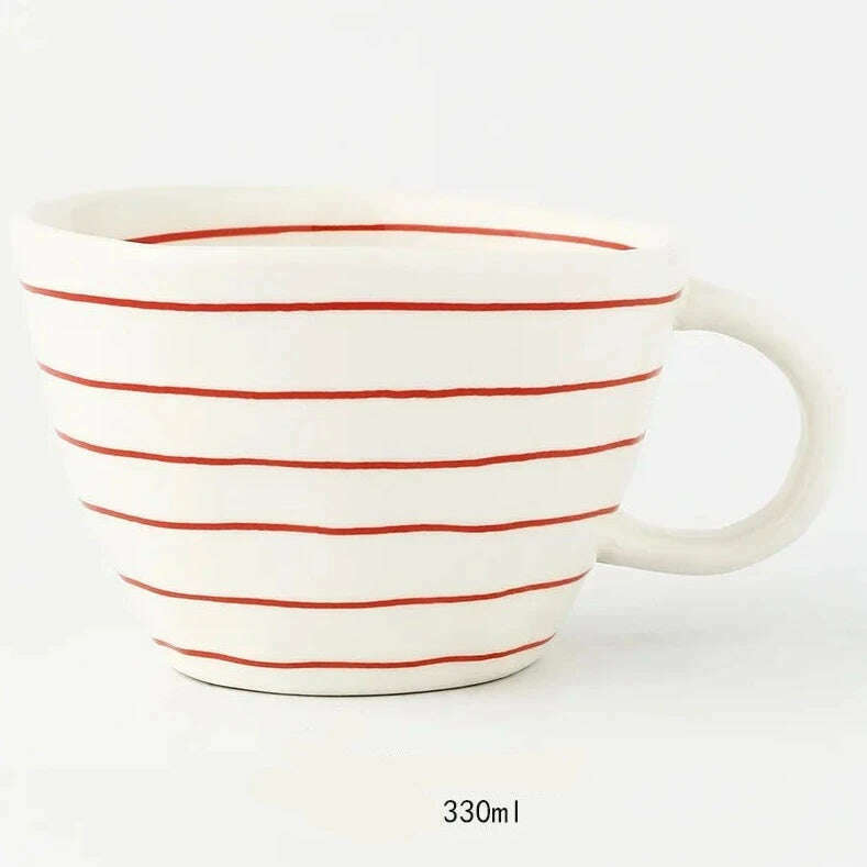 KIMLUD, Nordic Hand-painted Simple Large Capacity Water Cup Ceramic Household Breakfast Cup Irregular Office Coffee Cup, Red stripe / 301-400ml, KIMLUD Womens Clothes