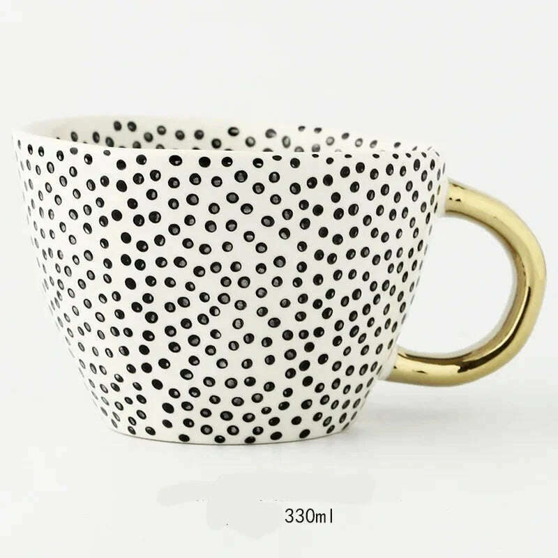 KIMLUD, Nordic Hand-painted Simple Large Capacity Water Cup Ceramic Household Breakfast Cup Irregular Office Coffee Cup, Black dot gold handl / 301-400ml, KIMLUD Womens Clothes