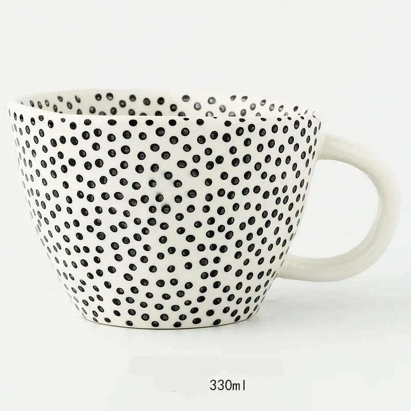 KIMLUD, Nordic Hand-painted Simple Large Capacity Water Cup Ceramic Household Breakfast Cup Irregular Office Coffee Cup, Black dots / 301-400ml, KIMLUD Womens Clothes