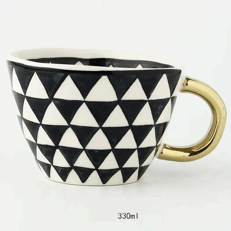 KIMLUD, Nordic Hand-painted Simple Large Capacity Water Cup Ceramic Household Breakfast Cup Irregular Office Coffee Cup, Black triangle gold 1 / 301-400ml, KIMLUD Womens Clothes