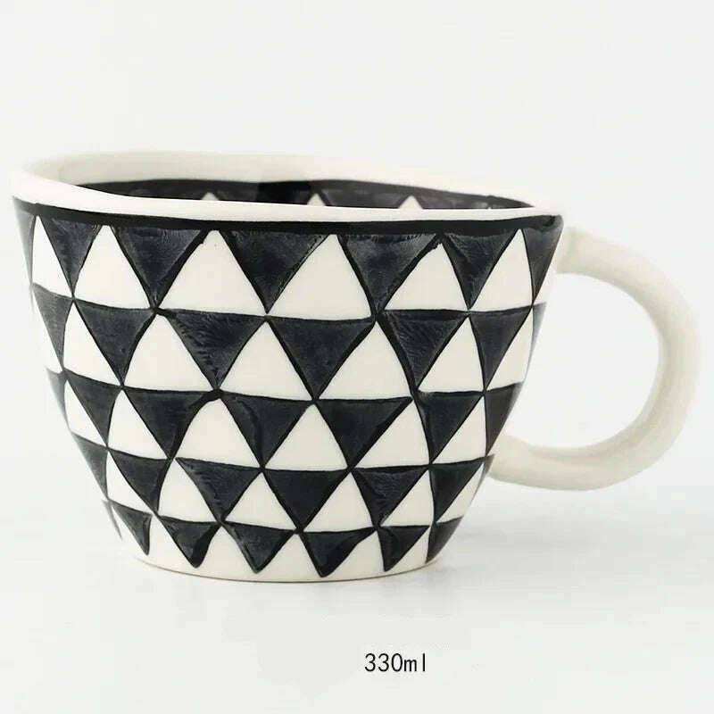 KIMLUD, Nordic Hand-painted Simple Large Capacity Water Cup Ceramic Household Breakfast Cup Irregular Office Coffee Cup, Black triangle 1 / 301-400ml, KIMLUD Womens Clothes